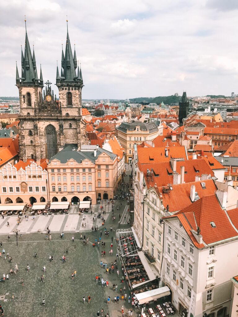 views of Prague from the old town hall